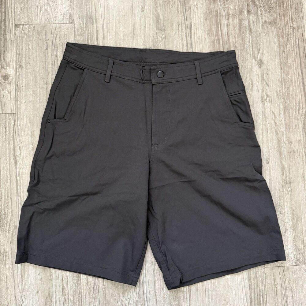 lululemon Men's Golf Chino Shorts Black Flat Front Stretch Waist 34 L